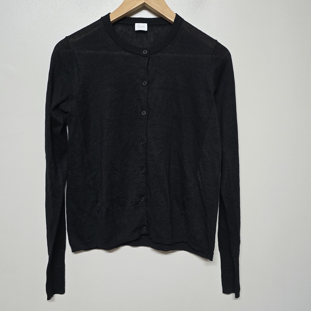 C.T. plage Women's Linen Cardigan Sweater Black‎ Sz 36 US XS/4 Minimalist Luxury